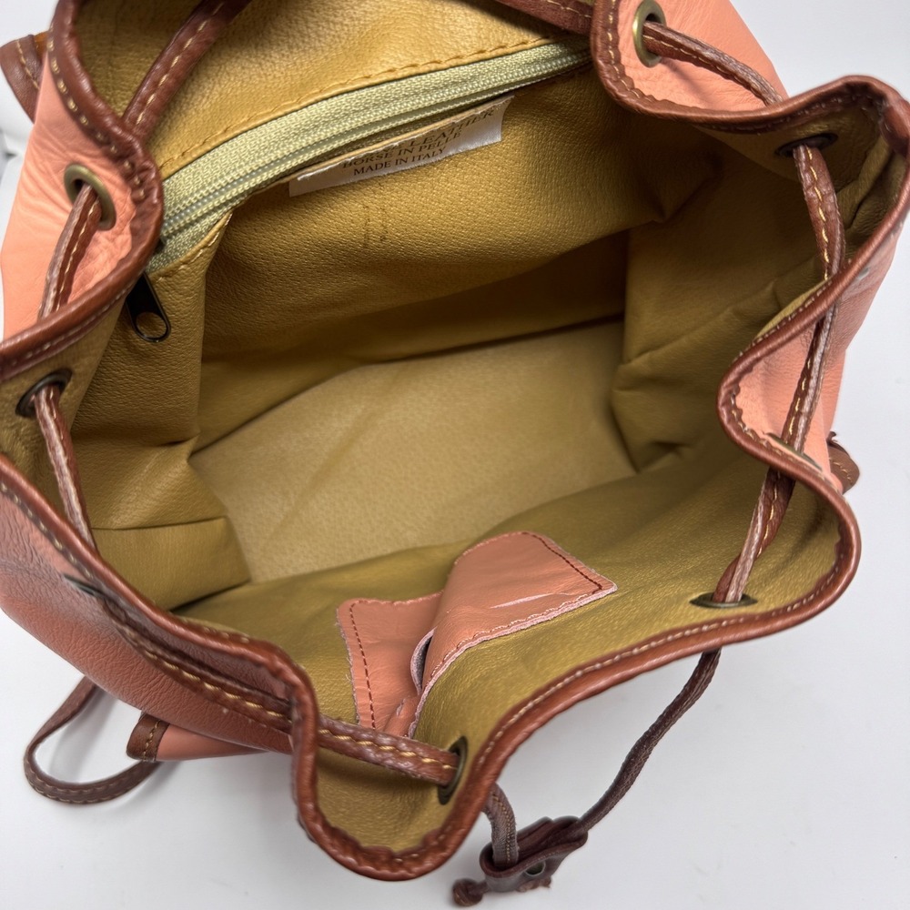 Vintage Italian Leather Backpack Purse – Coral Pink & Brown Made in Italy - Picture 5 of 10